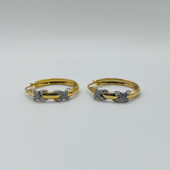 Gold Plated Natural Diamond Large Earring Hoops - Picture 3 of 5